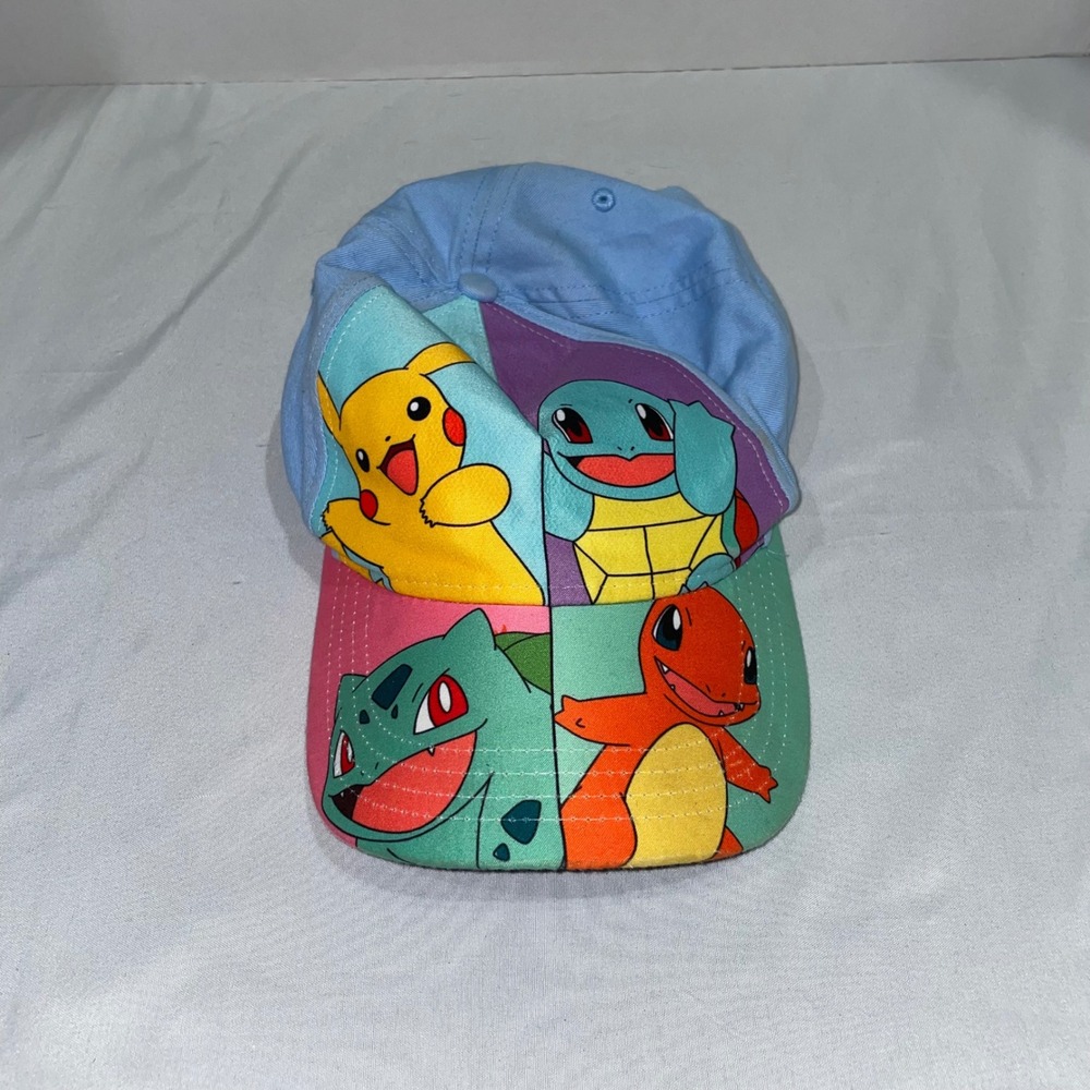 Pokemon Kids Youth Hat Pikachu Squirtle Bulbasaur Charmander Blue Baseball Cap